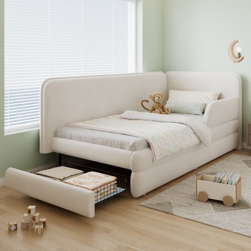 Upholstered bed with - with, drawers