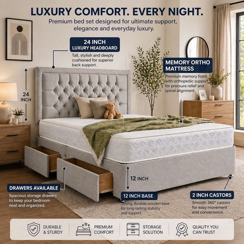Plush divan bed set - bed, lux